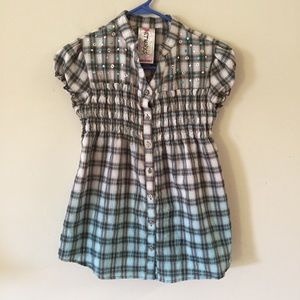 Knitworks girls ombre plaid top metal stud details